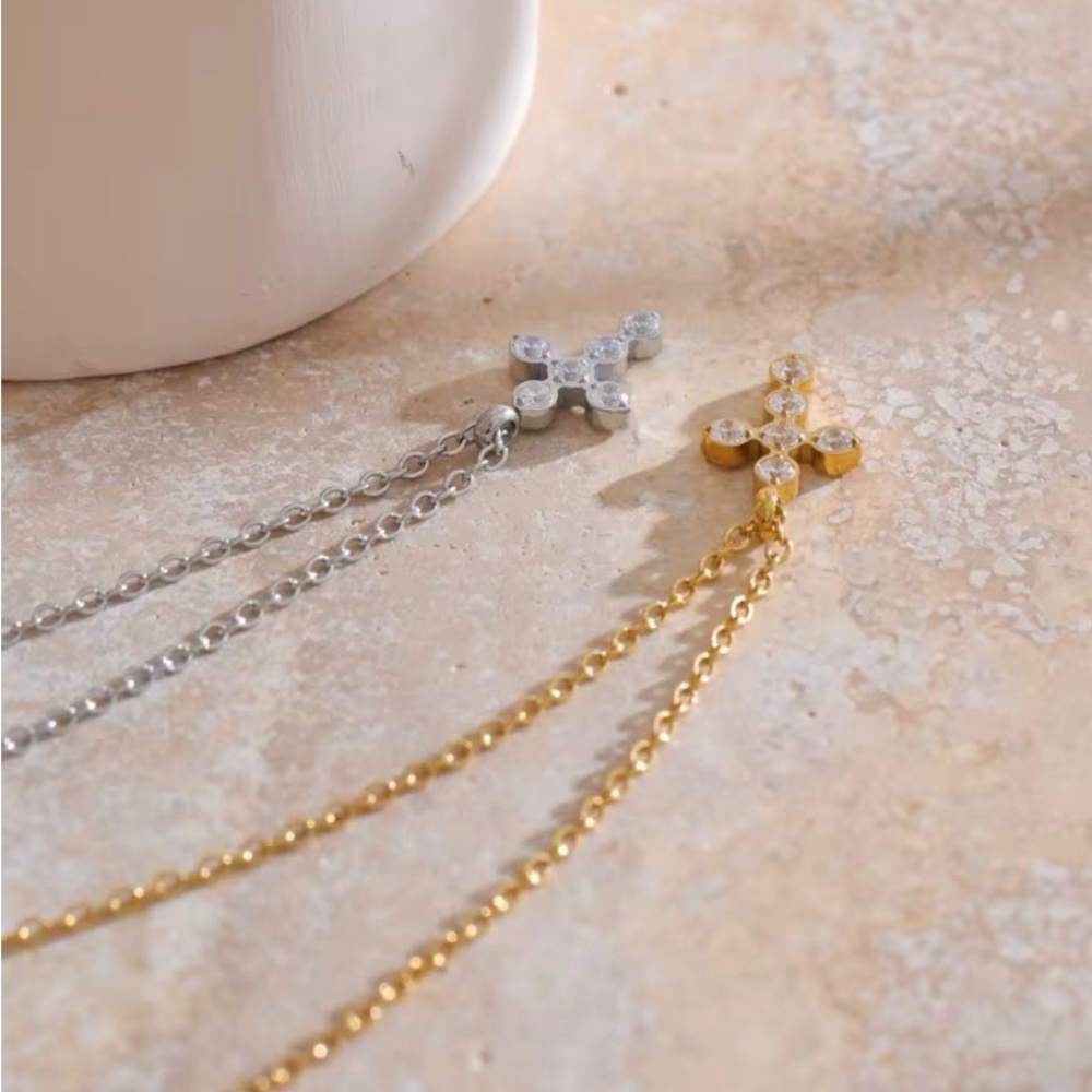 Stainless Steel, Real Gold Plated
Mini Silver and Gold Cross Pendant Necklace